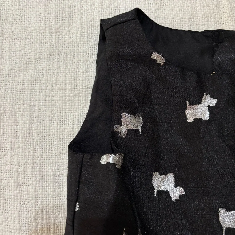 Gymboree Girls Black Silver Metallic Scottie Dog Party Dress Size 6 Holiday Bow